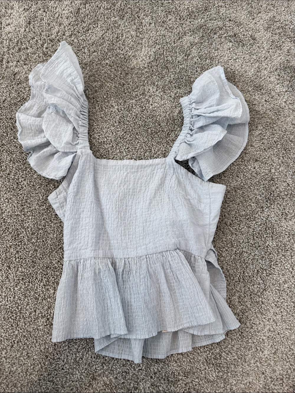 H&M Pale Blue Ruffle Sleeve Peplum Top